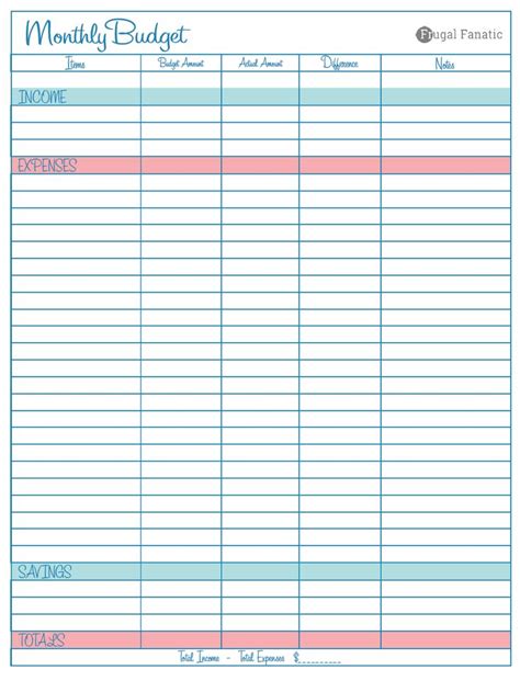 Blank Monthly Budget Worksheet Frugal Fanatic Monthly