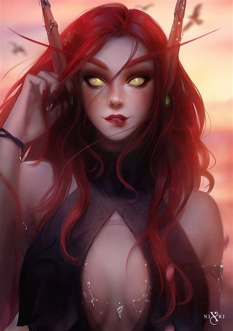 Warcraft World Of Warcraft Blizzard Entertainment Women Fantasy Girl Blood Elf Redhead Yellow