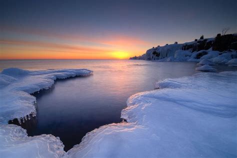 Icy Morning Sunrise On Lake Superior Sunrise Favorite Places