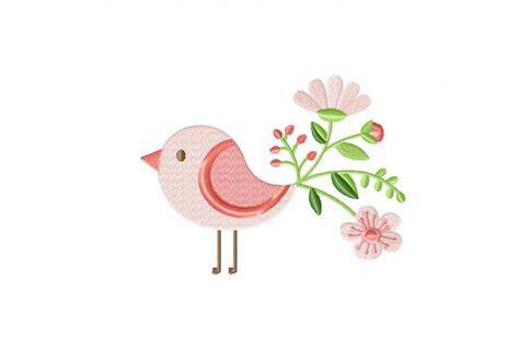 Flower Bird Pink Machine Embroidery Design Daily Embroidery