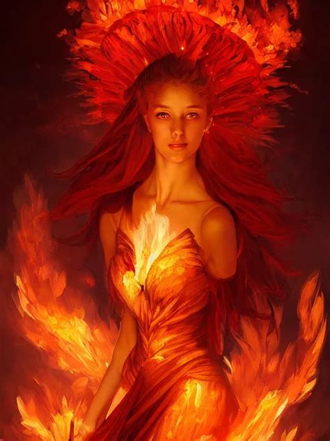 Portrait Of A Fire Fairy Dress Made Of Fire Fiery Stable Diffusion