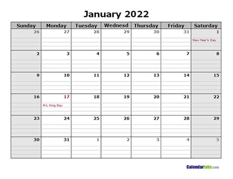 2022 Monthly Calendar With Daily Notes Free Printable Templates