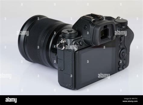 Black Mirrorless Camera Back View Isolated On White Background Stock