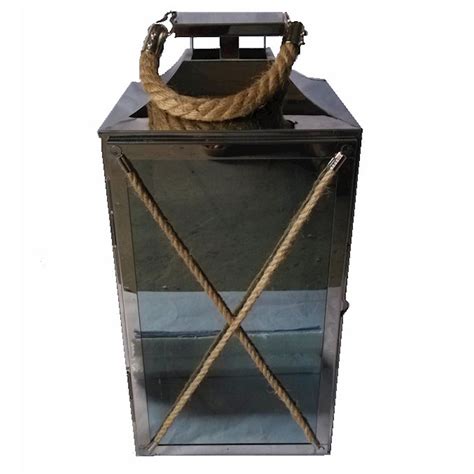 Specialsmoked Glass Lantern With Rope 18x18x38cm From Wj Sampson