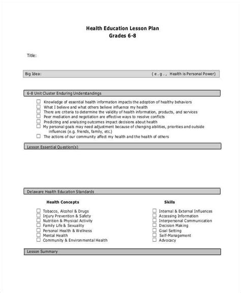 The Health Education Lesson Plan Is Shown In This File And Includes