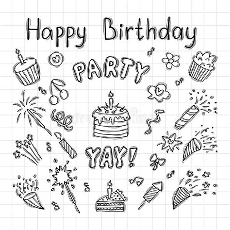 Hand Drawn Birthday Elements Set Of Party Design Elements Doodle Decoration Stock Vector