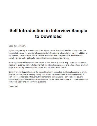 Simple Self Introduction For Interview