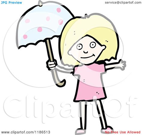 Cartoon Of A Girl With An Umbrella Royalty Free Vector Illustration