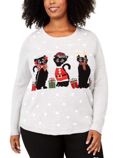 karen scott womens plus cats graphic knit christmas sweater