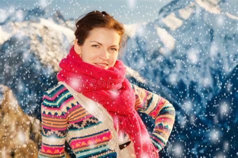 Attractive Girl In Winter Alps Stock Photo Image Of Deux French