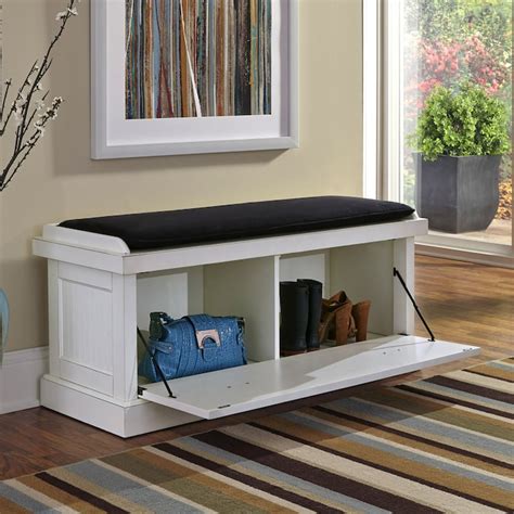 Home Styles Nantucket Coastal Distressed White Storage Bench In The