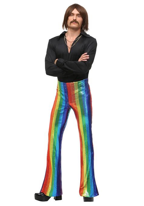 Mens Disco King Costume W 70s Sequin Rainbow Pants