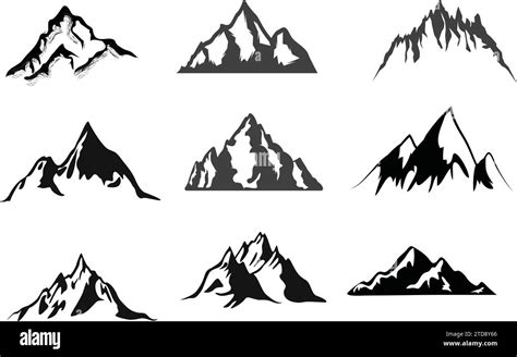 Vector Illustration Set Of Simple Mountain Line Icon Silhouette Peak