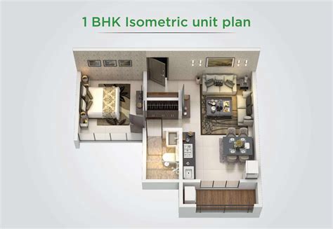 1 Bhk Isometric Unit Plan Citron Wagholi Apartments Arquitecture