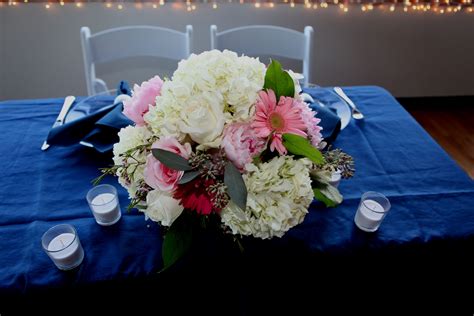White Hydrangea Wedding Centerpiece With Pink Flowers