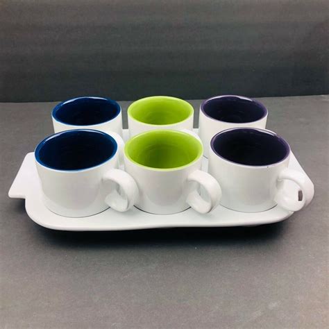 Crate And Barrel Mugs Cups With Tray Holder Pick Me Up Mugs Stoneware
