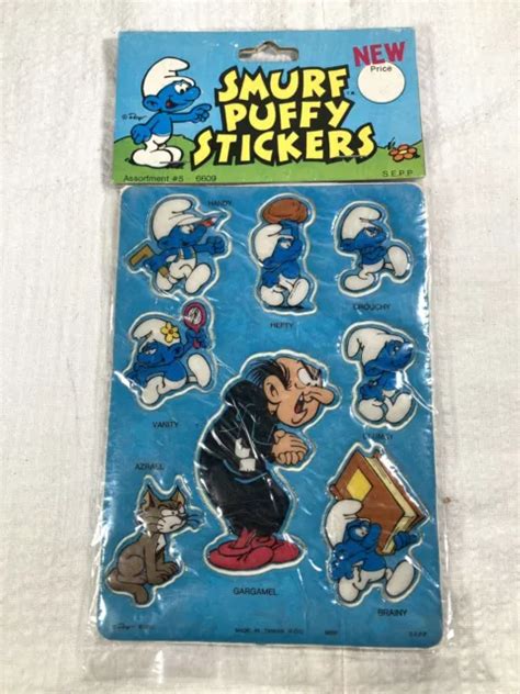 1980s Smurf Puffy Stickers The Smurfs Gargamel Azrael Scrapbook Nip