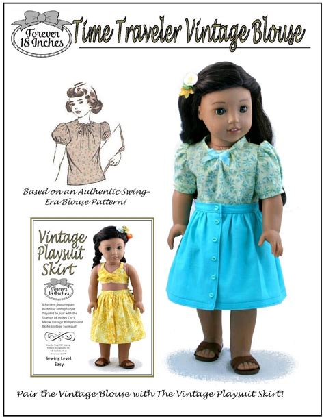 time traveler vintage blouse and playsuit skirt bundle doll clothes pattern 18 inch american girl