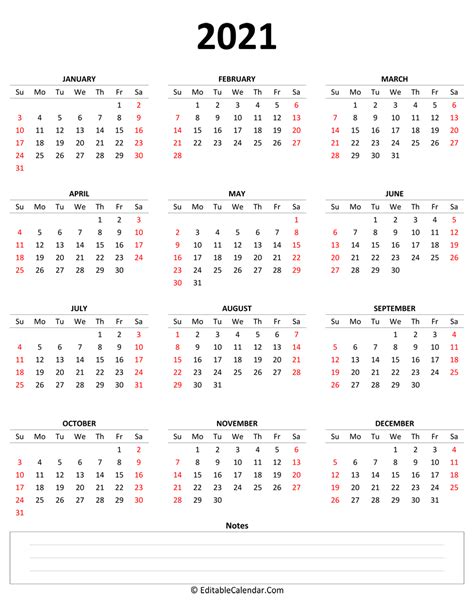 2021 Calendar Portrait Printable