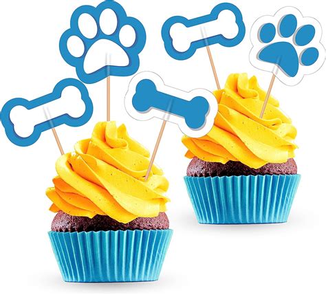 Paw Print Cupcake Toppers Puppy Dog Birthday Party Decorations