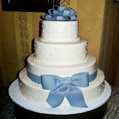 Wedding Cake With Light Blue Ribbon Wedding Kims Cottage Confections