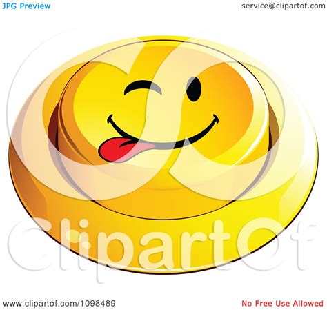 Clipart 3d Yellow Playful Teasing Button Smiley Emoticon Face Royalty