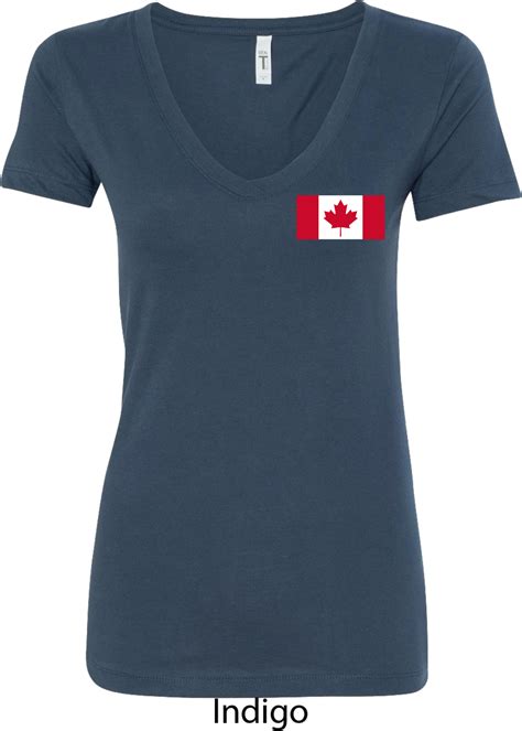 Ladies Canada Tee Canadian Flag Pocket Print V Neck Shirt Canadian Flag Pocket Print Ladies Shirts