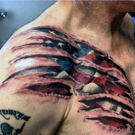 American flag done at solid tattoo. 82 Splendid Ripped Skin Shoulder Tattoos
