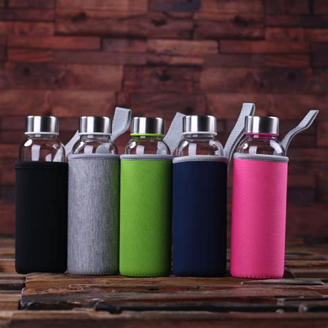 Personalized Glass Insulated Water Bottle In Various Colors Teals
