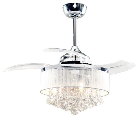 Ceiling fan retractable blades not just give reasonable cooling; 36 Inch Chrome Crystal Ceiling Fan With Remote ...