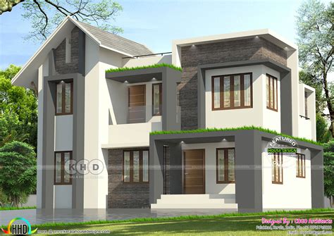 1834 Sq Ft 4 Bedroom Mixed Roof House Kerala Home Design And Floor