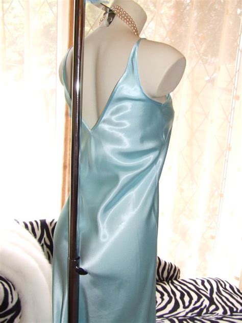 Lady Jane Stunning Slinky Wet Look Satin Nightgown Aqua 36 Ebay