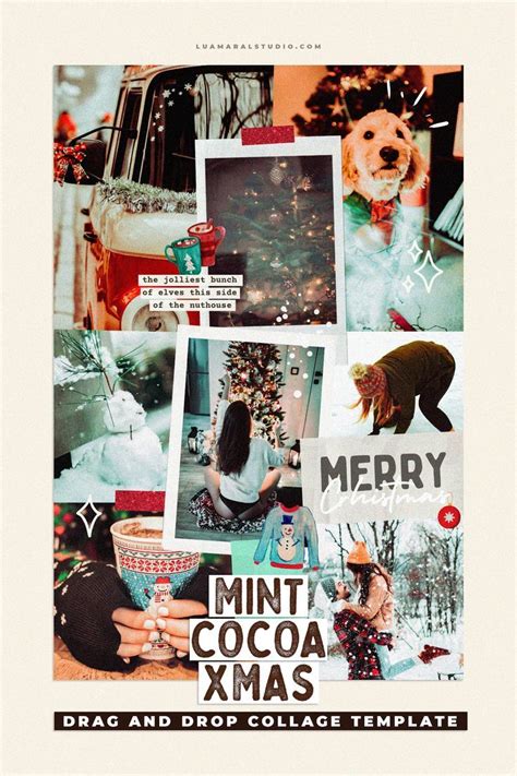 Minty Cocoa Xmas Aesthetic Drag And Drop Canva Collage Template ⋆