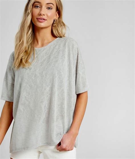 Cherish Slub Knit Top Womens Shirtsblouses In Light Grey Buckle