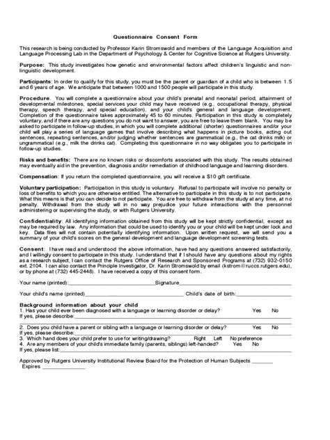 Questionnaire Consent Form 2 Free Templates In Pdf Word Excel Download