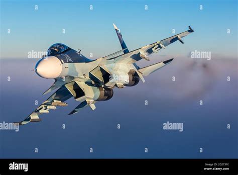 Su 30sm Jet Fighter Of The Russian Navy Flying In Mid Air Stock Photo