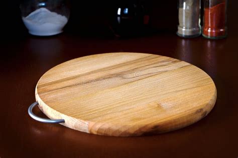 Background For Placing Dishes Wooden Cutting Board On The Table Stock