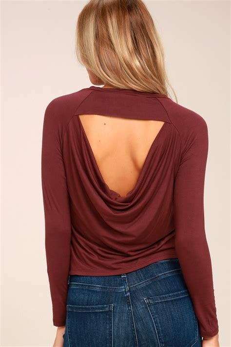 Cool Burgundy Top Backless Top Backless Long Sleeve Top