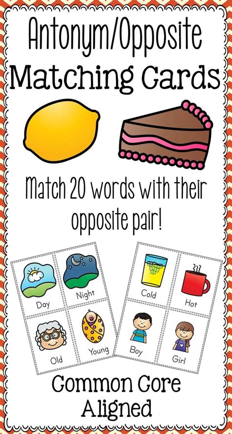 Antonym Opposites Matching Cards Students Can Learn About And