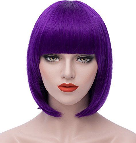 Mersi Purple Wigs For Women Short Purple Bob Hair Wig With Bangs Cute