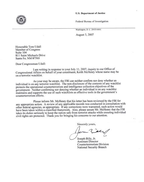 Include company name and product name; FBI TERRORIST WATCH LETTER