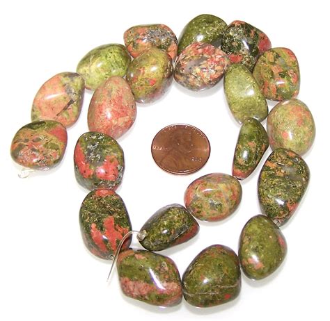 1 Strand Of Semiprecious Gemstone Large Nugget Beads Unakite