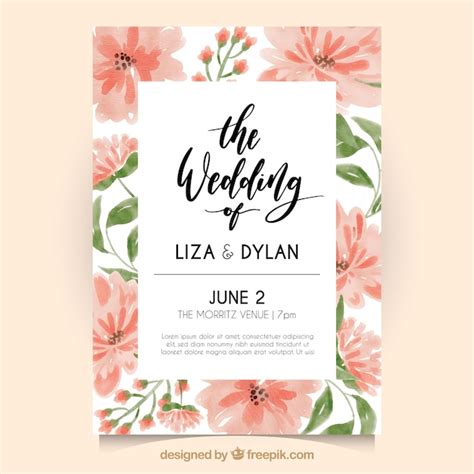 Free Vector Wedding Invitation With Watercolor Flowers