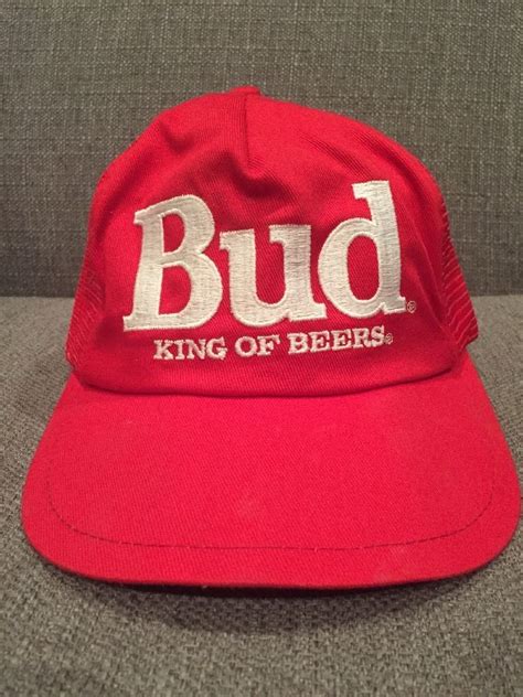Vintage Bud King Of Beers Mesh Trucker Hat Retro Budweiser Beer Red