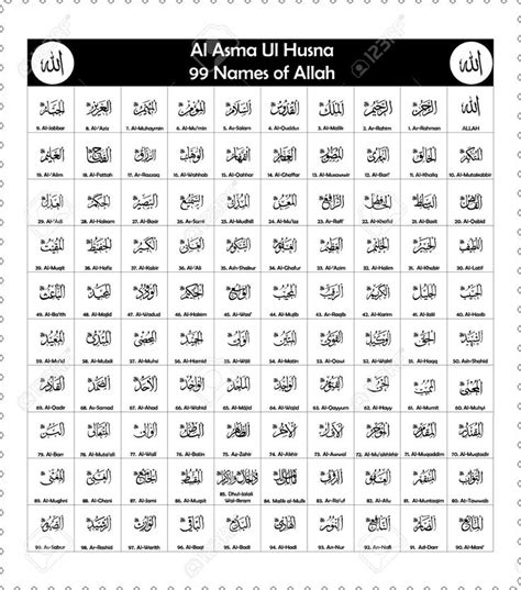 99 Ninety Nine Attributes Names Of Allah Al Asma Ul Husna Royalty