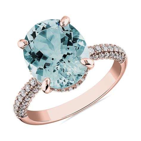 oval aquamarine statement ring in 14k rose gold blue nile