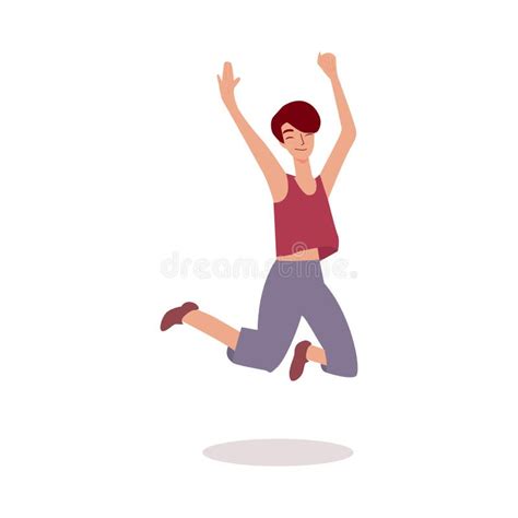 Happy Jump Cartoon Girl Smiling And Jumping High In Air With Eyes