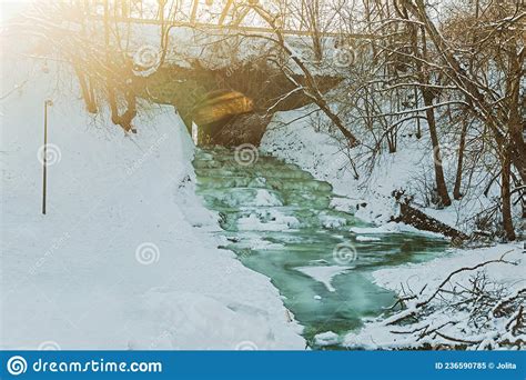 Frozen Cascade And Valley Stock Image Image Of Wintery 236590785