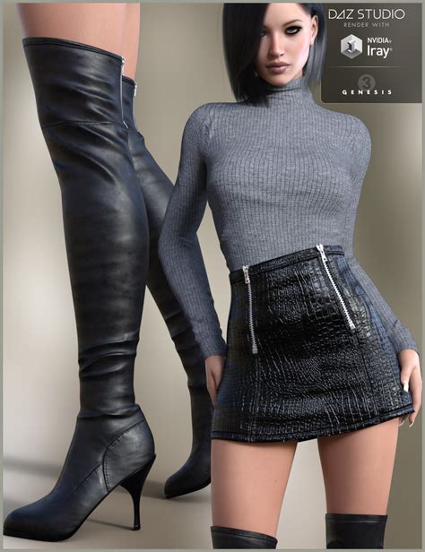 leather skirt outfit for genesis 3 female s daz 3d