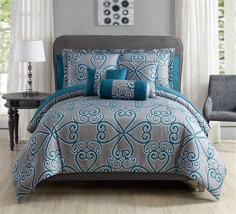 10 Piece Shina Tealgray Comforter Set Cal King Bedroom Comforter